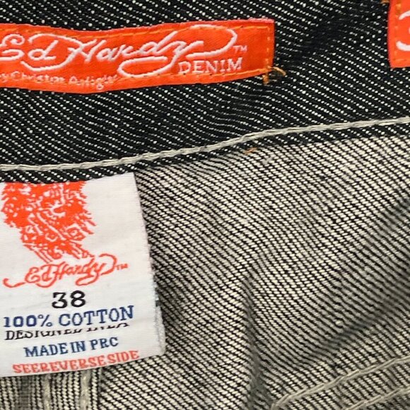Ed Hardy Rare Y2K Baggy Jeans Men’s 38  Japan Serpent Snakes Tigers Black Denim - Picture 8 of 11